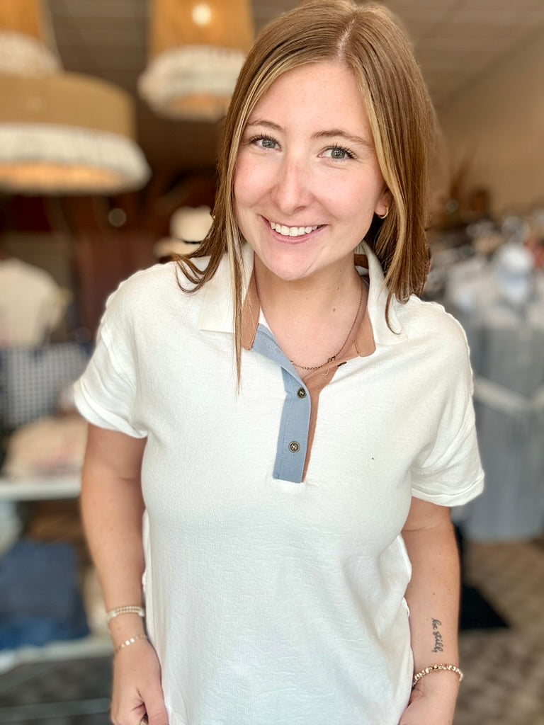 Trisha Polo-Bluivy-R3vel Threads, Women's Fashion Boutique, Located in Hudsonville, Michigan
