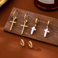 Cross Charm Huggie Hoop Trio Earrings Set-JOSSLYN by wall to wall-R3vel Threads, Women's Fashion Boutique, Located in Hudsonville, Michigan