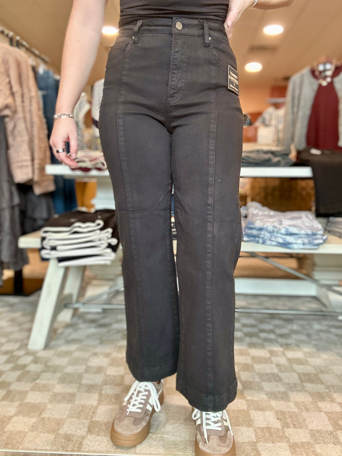 Justine Black Cropped Jeans-Risen-R3vel Threads, Women's Fashion Boutique, Located in Hudsonville, Michigan