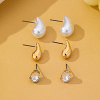 Teardrop Crystal Gold Pearl Trio Stud Earring Set-JOSSLYN by wall to wall-R3vel Threads, Women's Fashion Boutique, Located in Hudsonville, Michigan