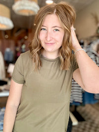 Carley top- Olive-Be Cool-R3vel Threads, Women's Fashion Boutique, Located in Hudsonville, Michigan