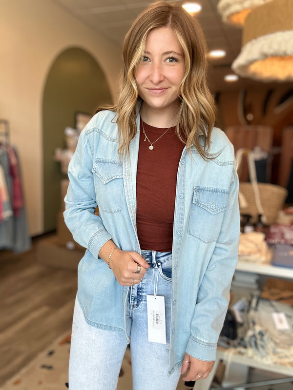 Rowan Lightweight Denim Jacket-Risen-R3vel Threads, Women's Fashion Boutique, Located in Hudsonville, Michigan