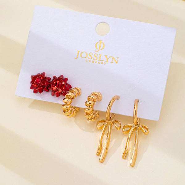Holiday Present Bow & Ribbon Hoop Earring Set-JOSSLYN by wall to wall-R3vel Threads, Women's Fashion Boutique, Located in Hudsonville, Michigan
