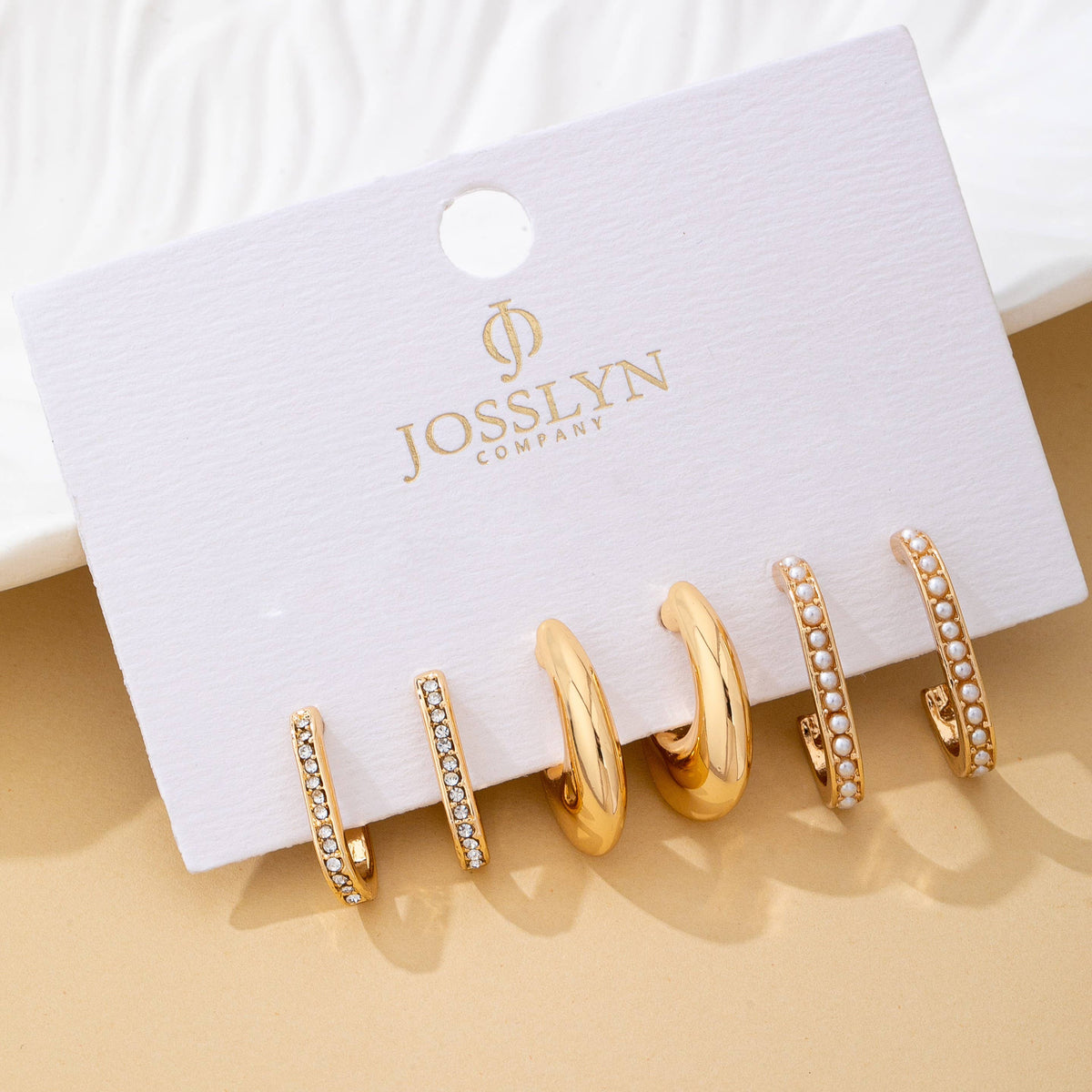 Rhinestone Pearl Huggie Hoop Trio Earrings | 80E62207-JOSSLYN by wall to wall-R3vel Threads, Women's Fashion Boutique, Located in Hudsonville, Michigan