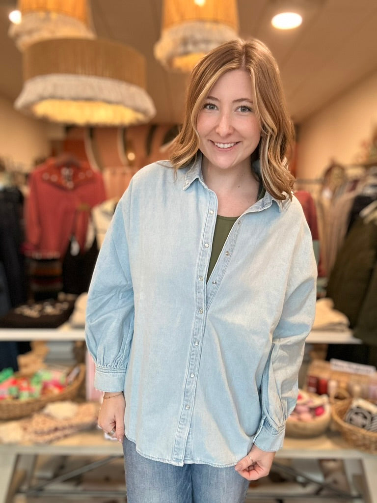 Mikayla Denim Top-Risen-R3vel Threads, Women's Fashion Boutique, Located in Hudsonville, Michigan