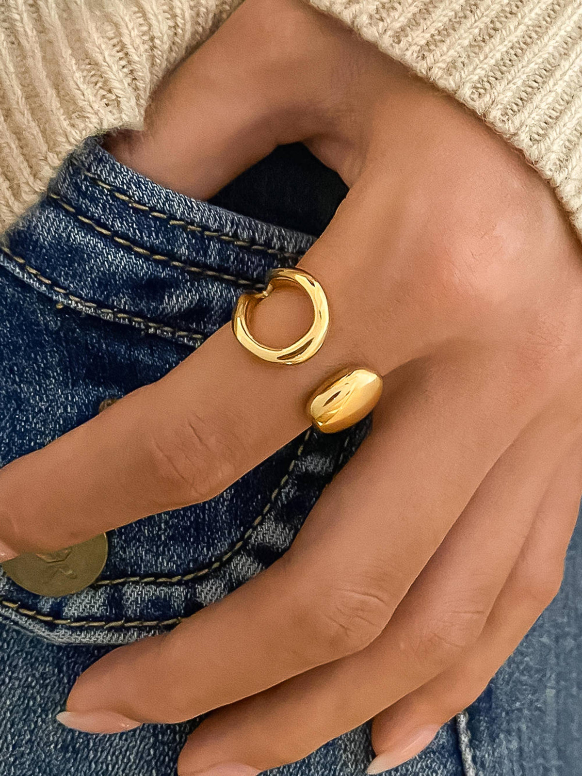 Florine 18K Gold Non-Tarnish Abstract Ring-Flânerie by MAIQ-R3vel Threads, Women's Fashion Boutique, Located in Hudsonville, Michigan