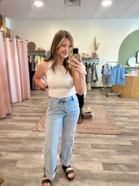 Talia Cuff Straight Denim-Risen-R3vel Threads, Women's Fashion Boutique, Located in Hudsonville, Michigan