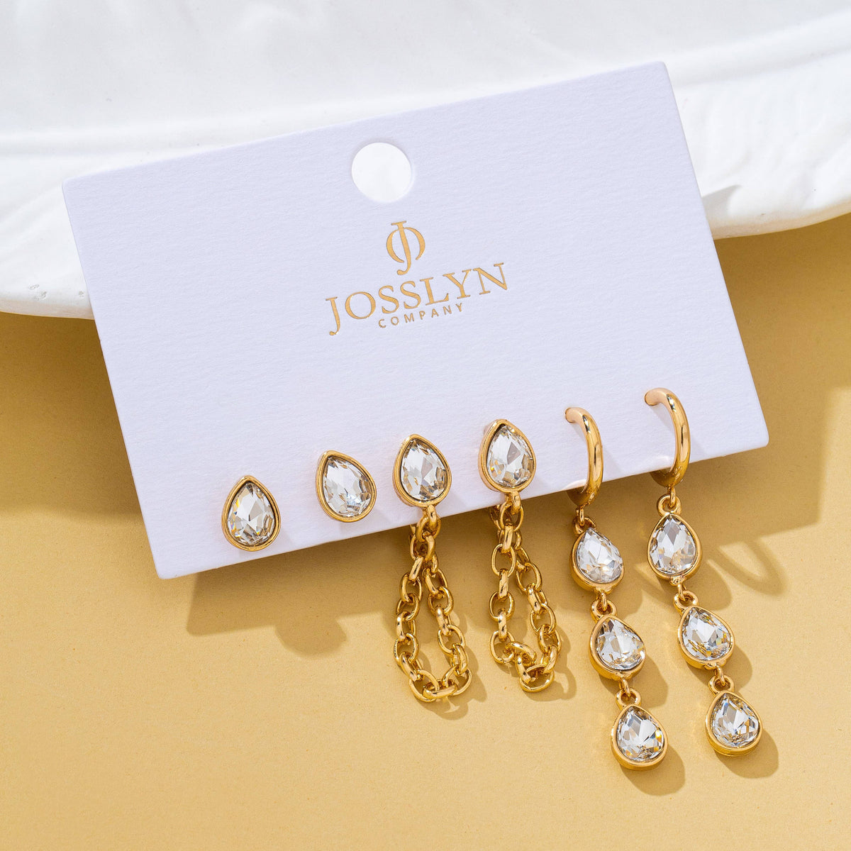 Teardrop Crystal Chain Hoop Drop Trio Earring Set-JOSSLYN by wall to wall-R3vel Threads, Women's Fashion Boutique, Located in Hudsonville, Michigan