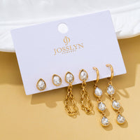 Teardrop Crystal Chain Hoop Drop Trio Earring Set-JOSSLYN by wall to wall-R3vel Threads, Women's Fashion Boutique, Located in Hudsonville, Michigan