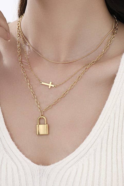 Lock & Cross necklace-JOSSLYN by wall to wall-R3vel Threads, Women's Fashion Boutique, Located in Hudsonville, Michigan