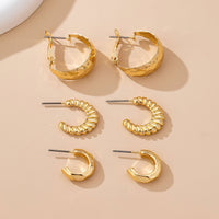 Mixed Texture Gold Crescent Hoop Trio Earring Set-JOSSLYN by wall to wall-R3vel Threads, Women's Fashion Boutique, Located in Hudsonville, Michigan