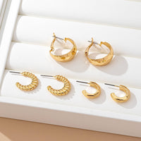 Mixed Texture Gold Crescent Hoop Trio Earring Set-JOSSLYN by wall to wall-R3vel Threads, Women's Fashion Boutique, Located in Hudsonville, Michigan
