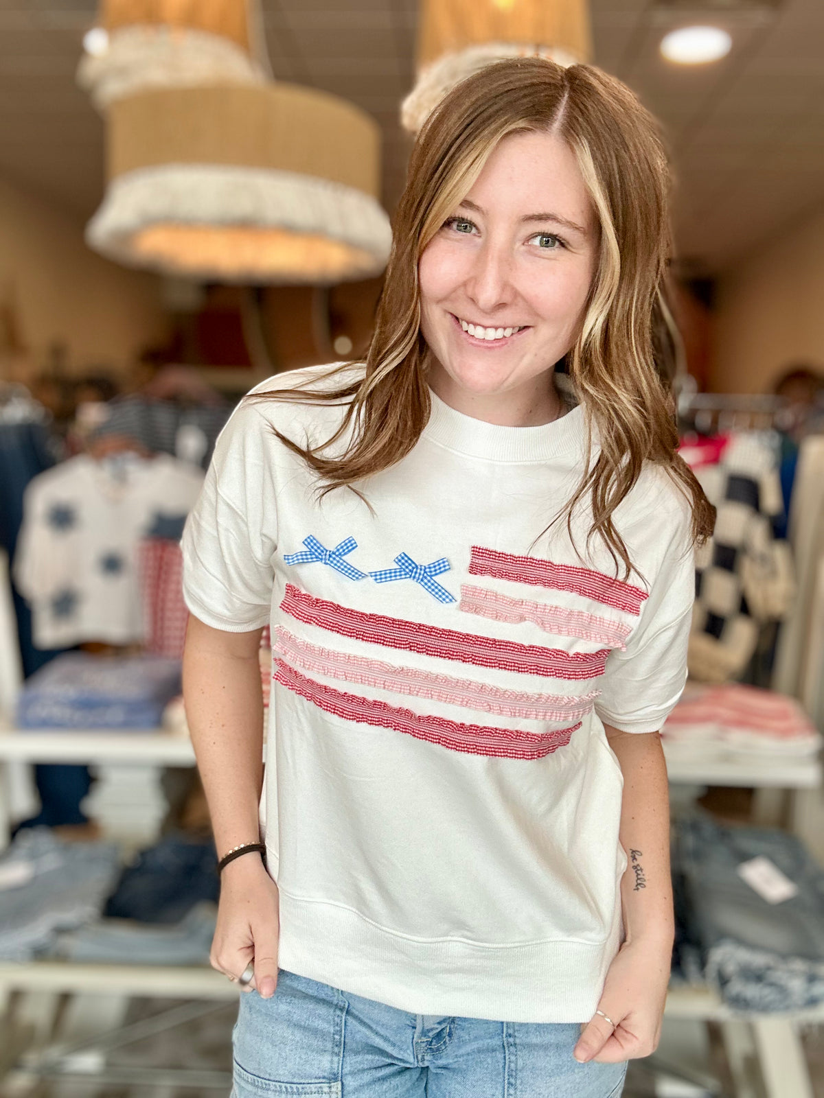 Red white & Cute Top-Oddi-R3vel Threads, Women's Fashion Boutique, Located in Hudsonville, Michigan