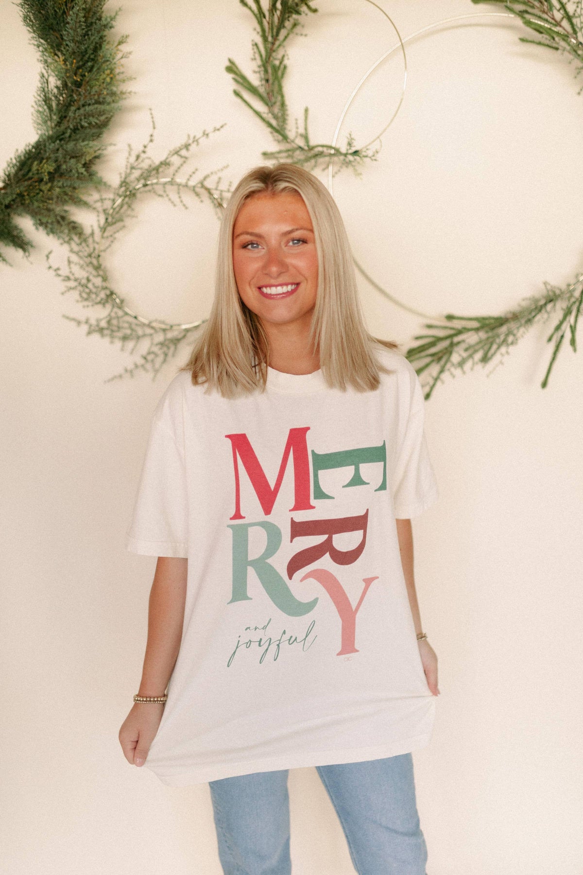 Merry + Joyful Christmas Tee-Whitney | Chaudoin Creations-R3vel Threads, Women's Fashion Boutique, Located in Hudsonville, Michigan