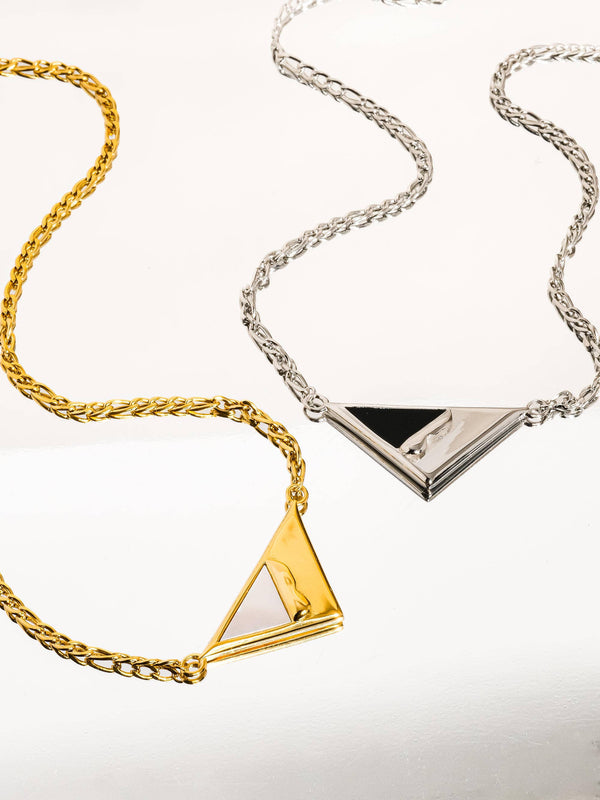 Fanny 18K Gold Non-Tarnish Triangle Urban Necklace-Flânerie by MAIQ-R3vel Threads, Women's Fashion Boutique, Located in Hudsonville, Michigan