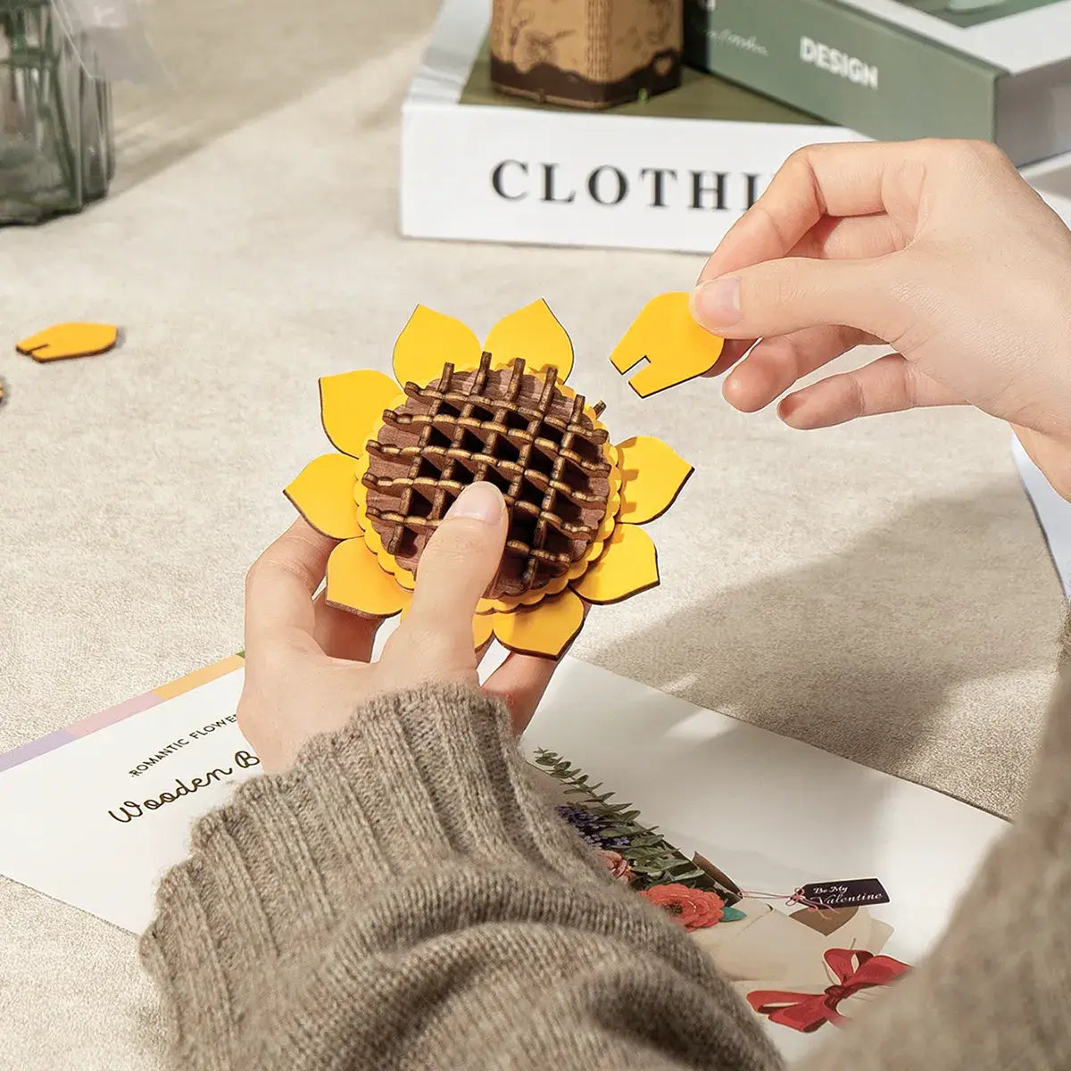 3D Wooden Flower Puzzles: Sunflower-Hands Craft-R3vel Threads, Women's Fashion Boutique, Located in Hudsonville, Michigan