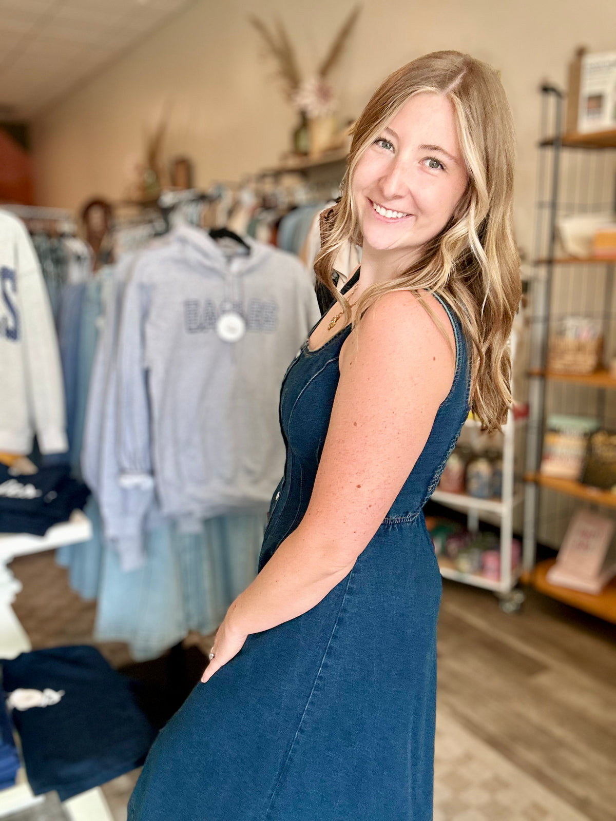 Benni Denim Dress-Blu Pepper-R3vel Threads, Women's Fashion Boutique, Located in Hudsonville, Michigan