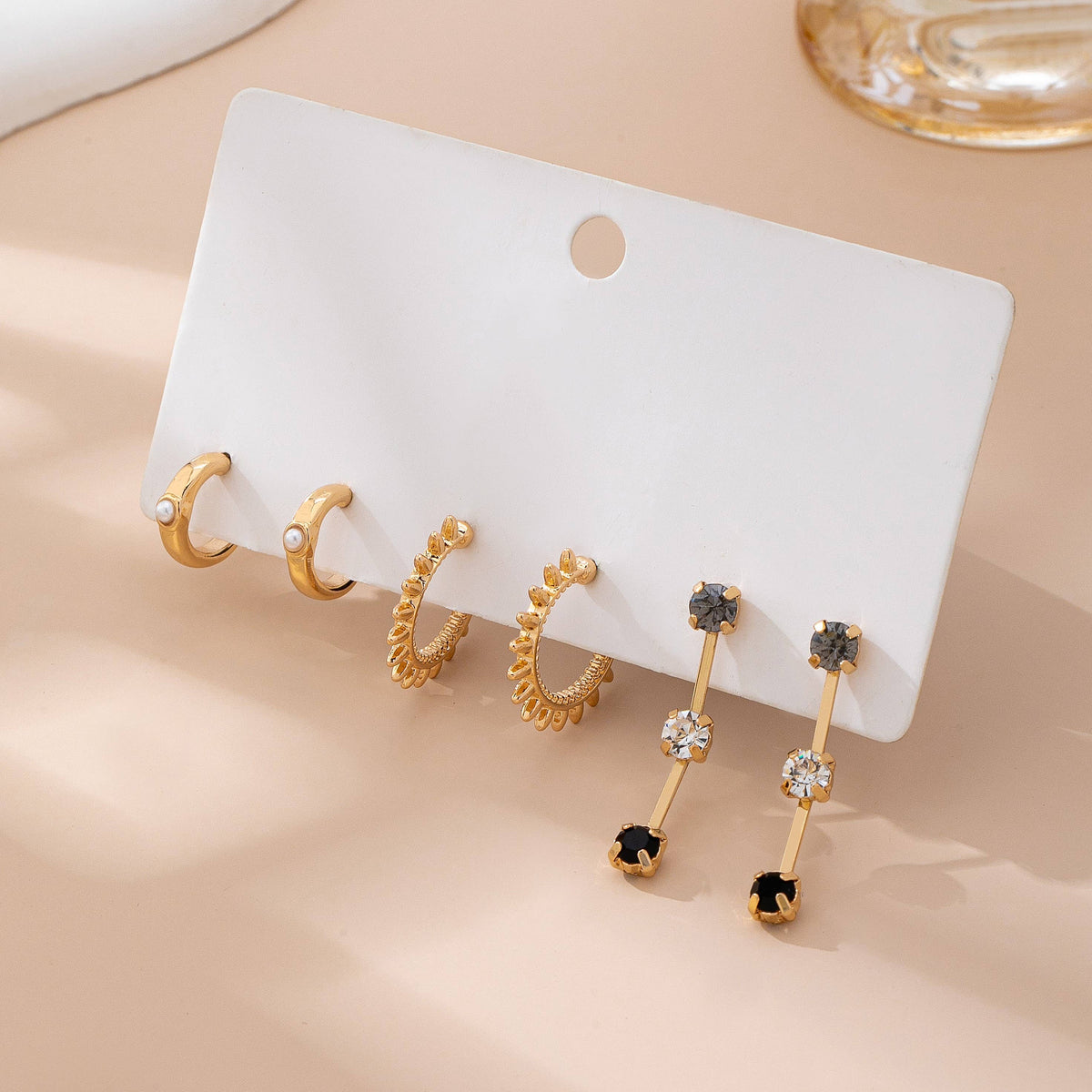 Gold-Tone Mixed Crystals & Black Gems Earring Set-JOSSLYN by wall to wall-R3vel Threads, Women's Fashion Boutique, Located in Hudsonville, Michigan