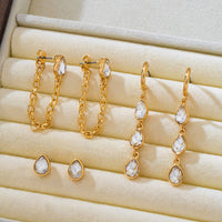 Teardrop Crystal Chain Hoop Drop Trio Earring Set-JOSSLYN by wall to wall-R3vel Threads, Women's Fashion Boutique, Located in Hudsonville, Michigan