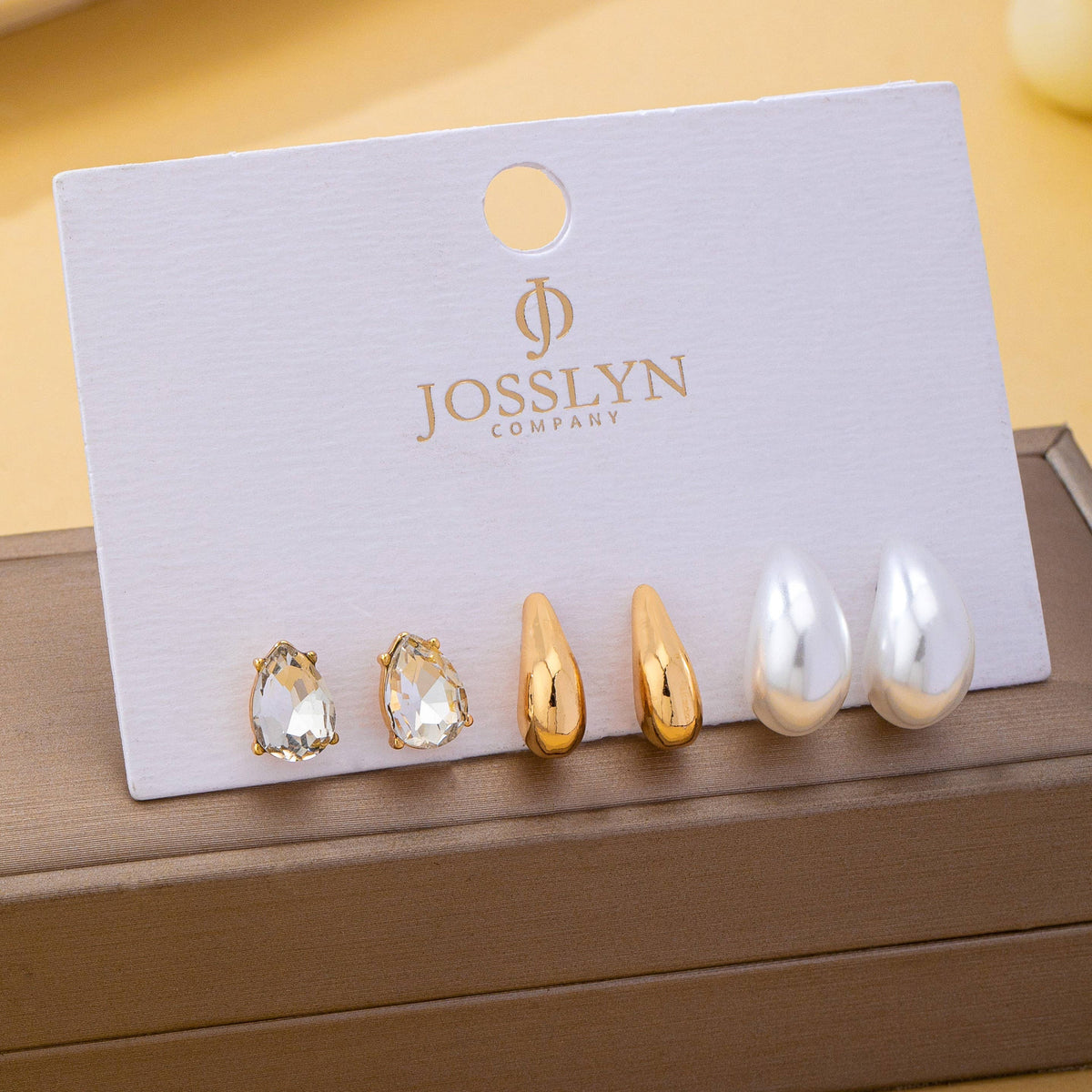 Teardrop Crystal Gold Pearl Trio Stud Earring Set-JOSSLYN by wall to wall-R3vel Threads, Women's Fashion Boutique, Located in Hudsonville, Michigan