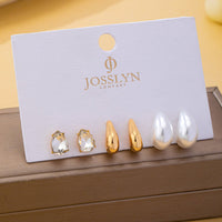 Teardrop Crystal Gold Pearl Trio Stud Earring Set-JOSSLYN by wall to wall-R3vel Threads, Women's Fashion Boutique, Located in Hudsonville, Michigan