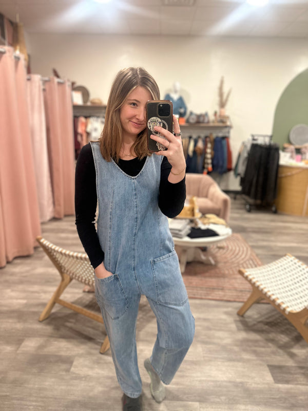 Ginger Denim Jumpsuit-Zenana-R3vel Threads, Women's Fashion Boutique, Located in Hudsonville, Michigan