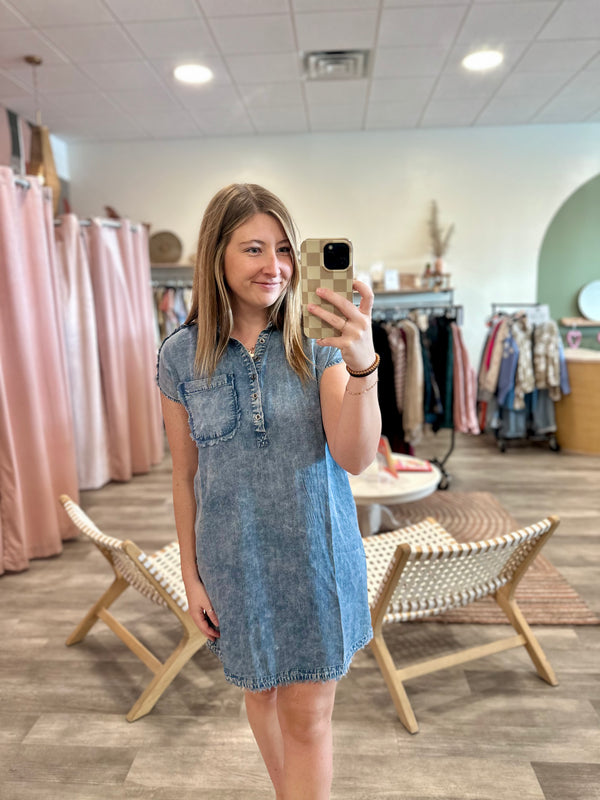 Holly Denim Dress-Doe & Rae-R3vel Threads, Women's Fashion Boutique, Located in Hudsonville, Michigan