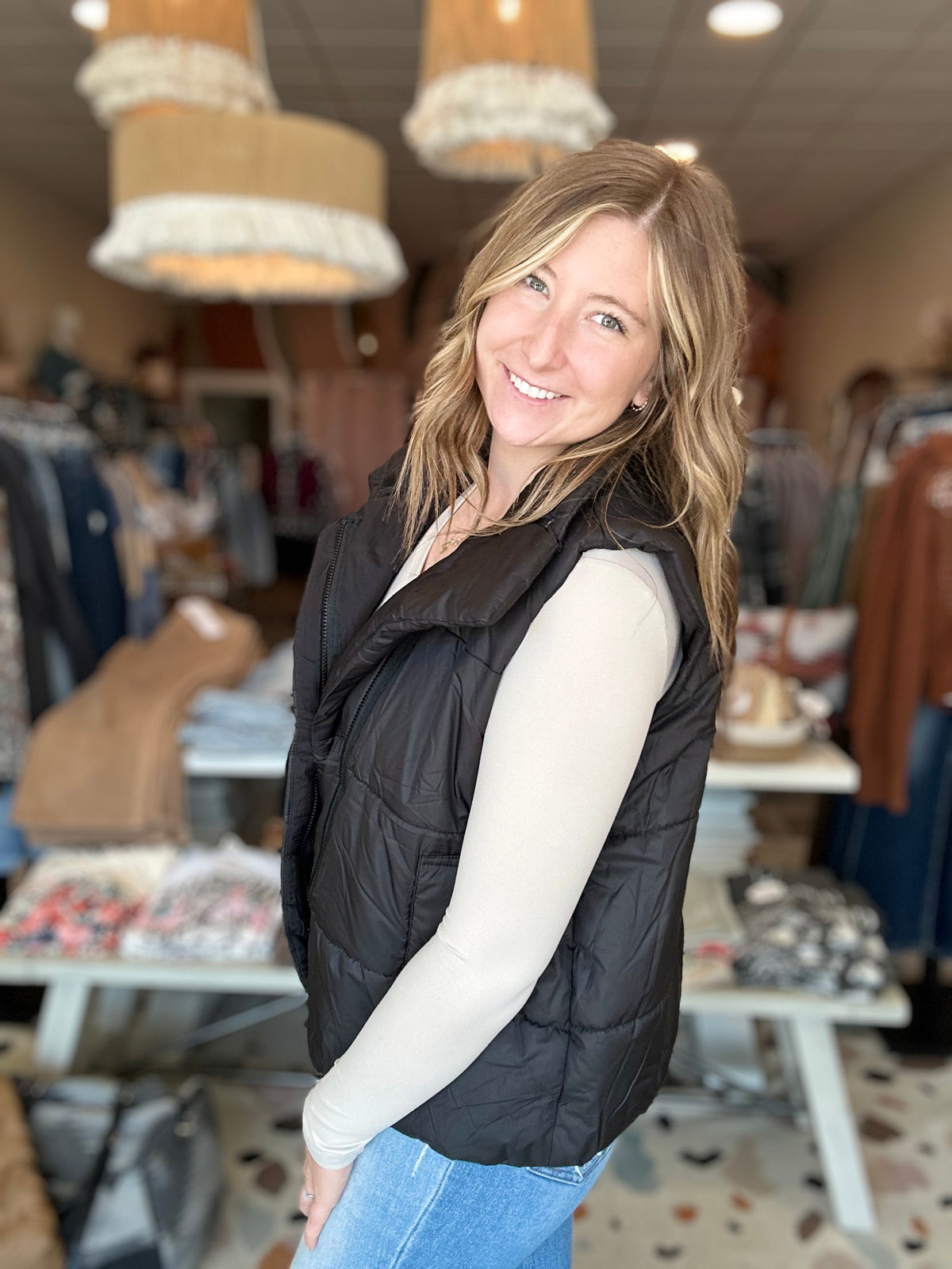 Drew Puffer Vest-Blu Pepper-R3vel Threads, Women's Fashion Boutique, Located in Hudsonville, Michigan