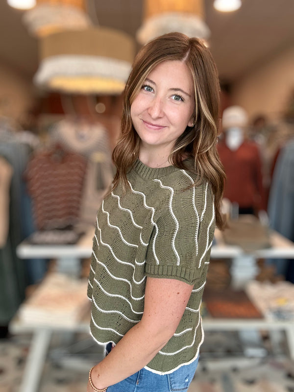 Madeline Top-Green-She+Sky-R3vel Threads, Women's Fashion Boutique, Located in Hudsonville, Michigan