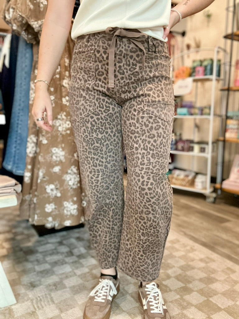Lena Leopard Barrel Jeans-Risen-R3vel Threads, Women's Fashion Boutique, Located in Hudsonville, Michigan