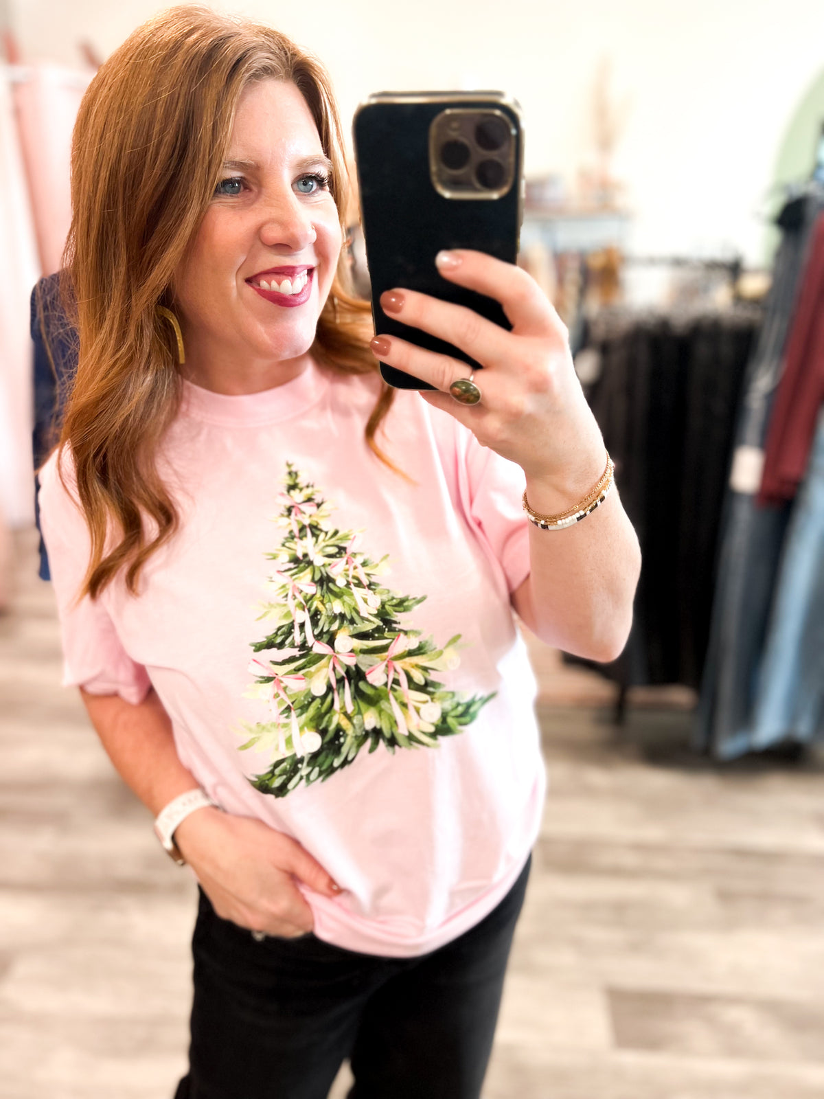 Pink Bow Christmas Tree Tee