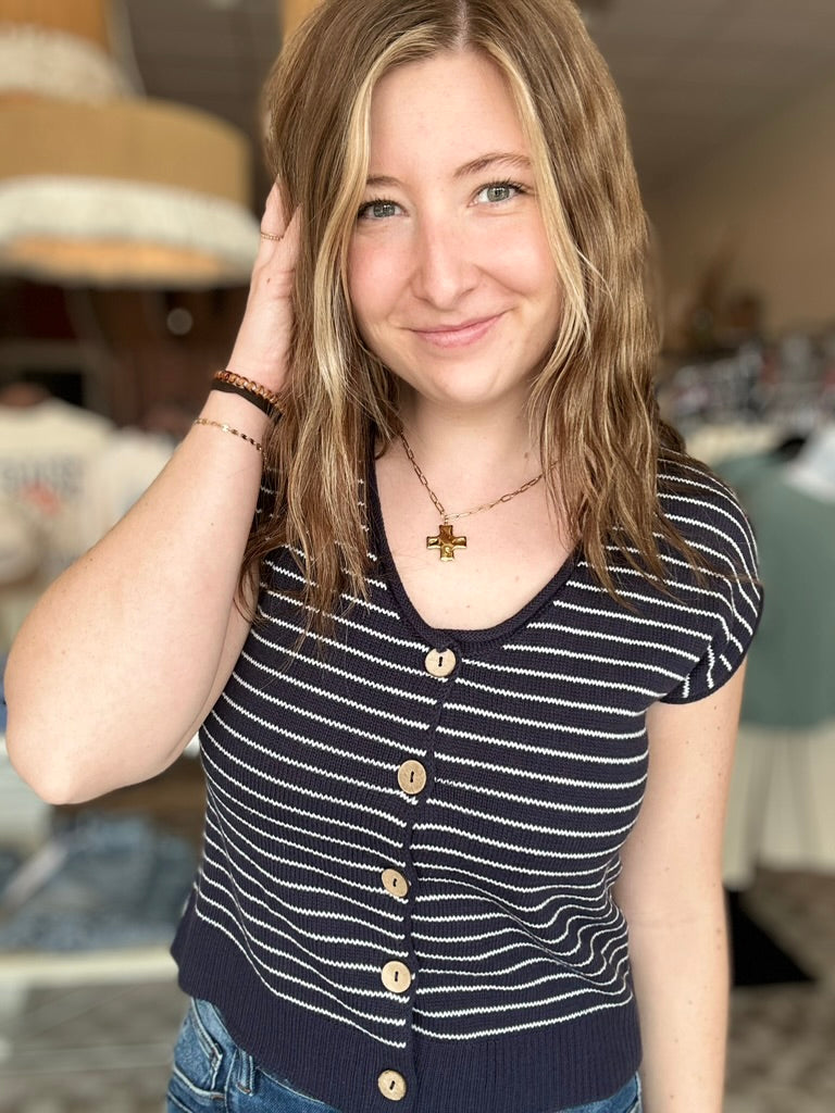 Carlie Top-Navy-The Workshop-R3vel Threads, Women's Fashion Boutique, Located in Hudsonville, Michigan