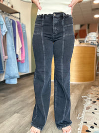 Autumn Front Patch Black Denim-Risen-R3vel Threads, Women's Fashion Boutique, Located in Hudsonville, Michigan