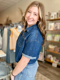 Serena Denim Short Sleeve-Risen-R3vel Threads, Women's Fashion Boutique, Located in Hudsonville, Michigan