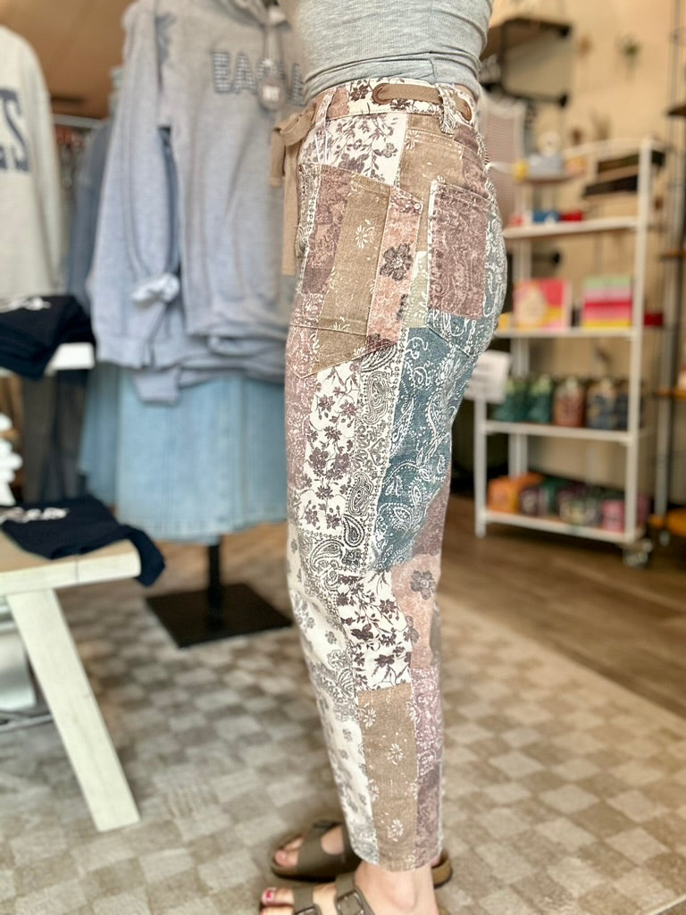 Millie Printed Barrel Pants-Risen-R3vel Threads, Women's Fashion Boutique, Located in Hudsonville, Michigan