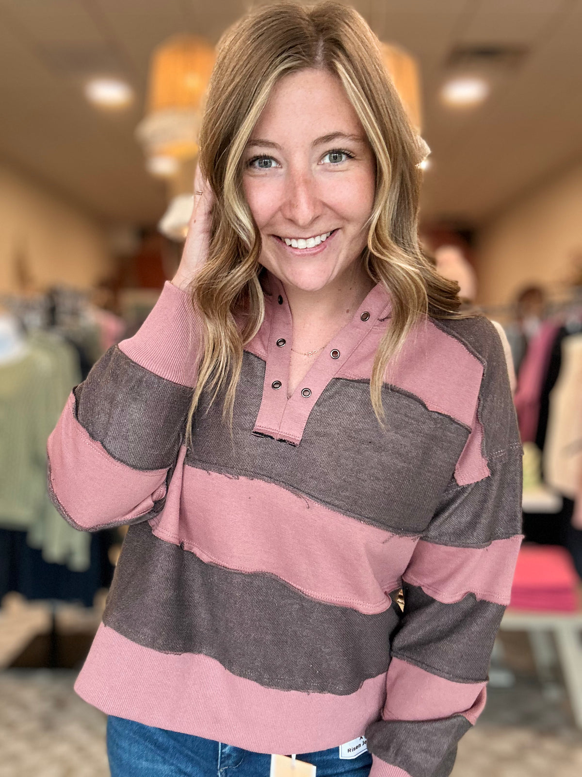 Wren Rugby Striped Top-Doe & Rae-R3vel Threads, Women's Fashion Boutique, Located in Hudsonville, Michigan