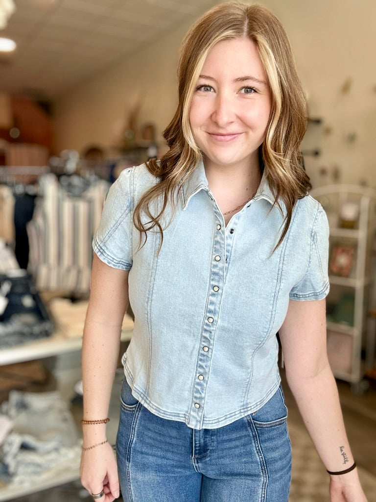 Evelyn Denim Top-Risen-R3vel Threads, Women's Fashion Boutique, Located in Hudsonville, Michigan
