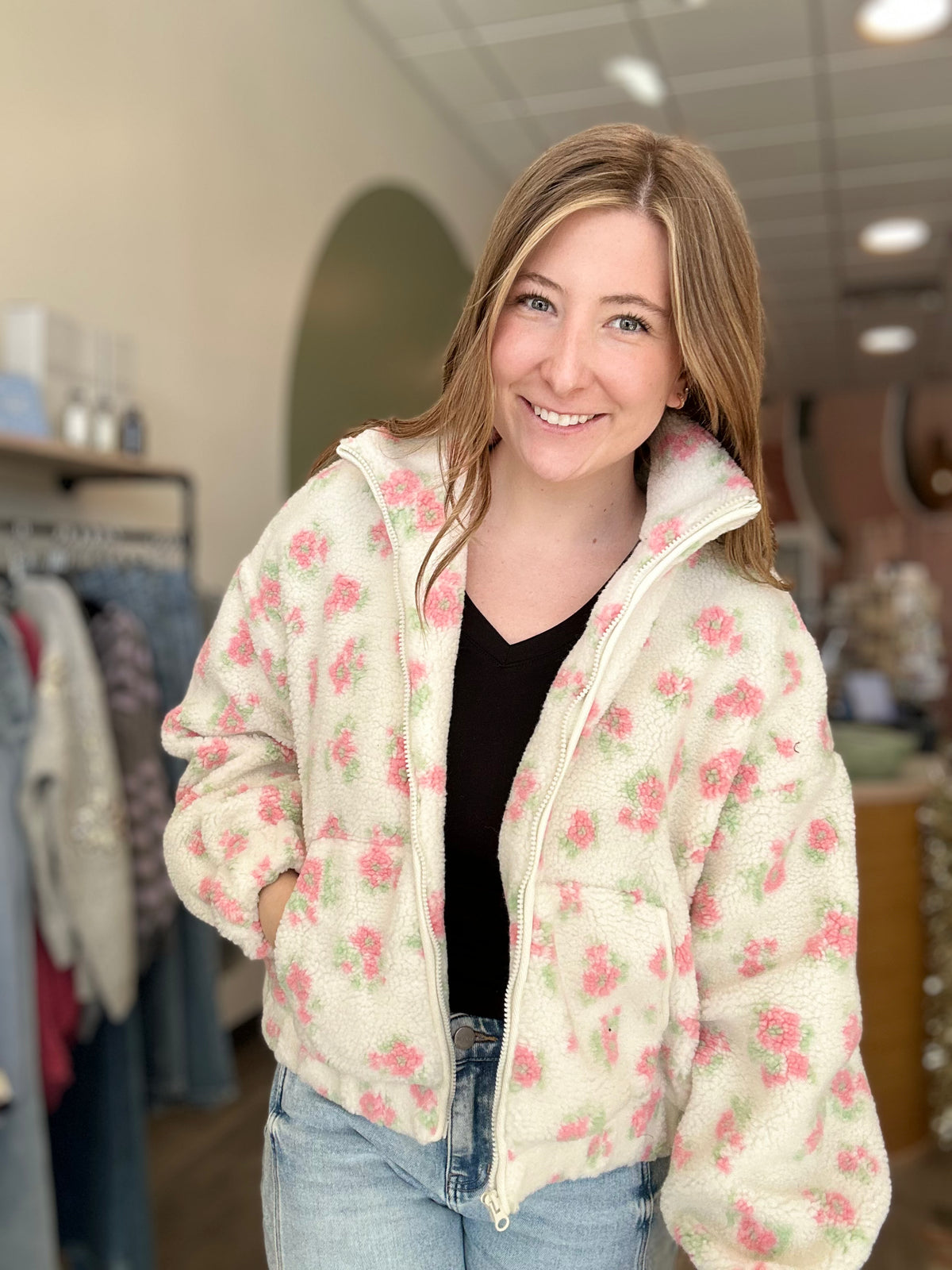 Kara Sherpa Jacket-Double Zero-R3vel Threads, Women's Fashion Boutique, Located in Hudsonville, Michigan