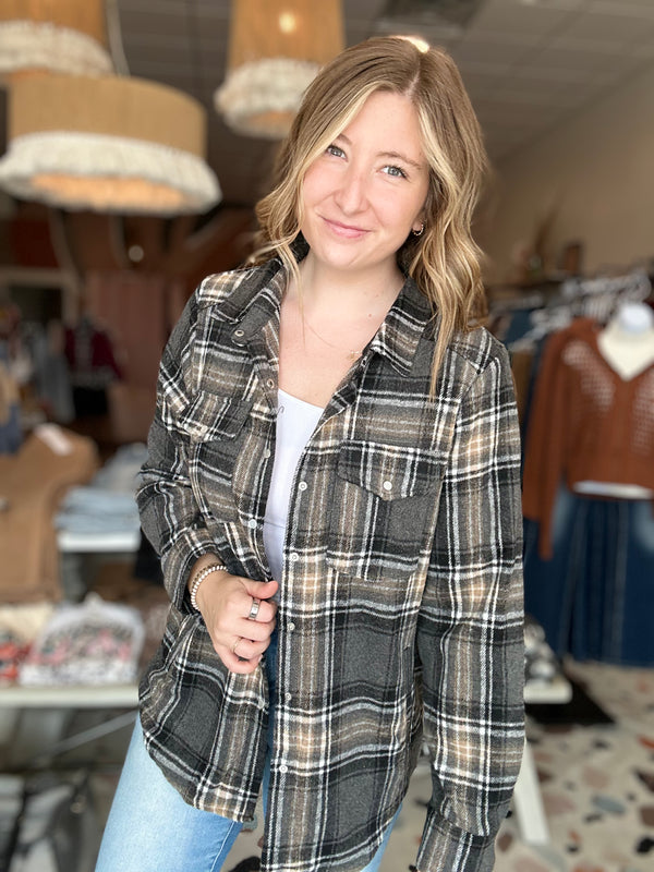 Kara Plaid Shacket-Bluivy-R3vel Threads, Women's Fashion Boutique, Located in Hudsonville, Michigan