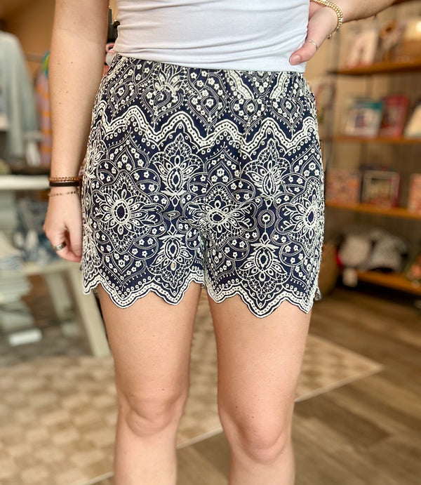 Lucy Embroidered Shorts-Doe & Rae-R3vel Threads, Women's Fashion Boutique, Located in Hudsonville, Michigan