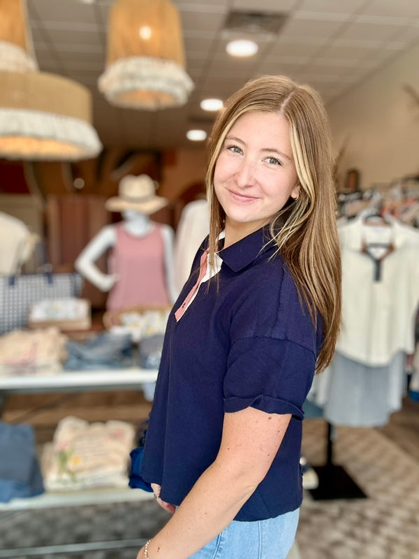 Trisha Polo-Bluivy-R3vel Threads, Women's Fashion Boutique, Located in Hudsonville, Michigan