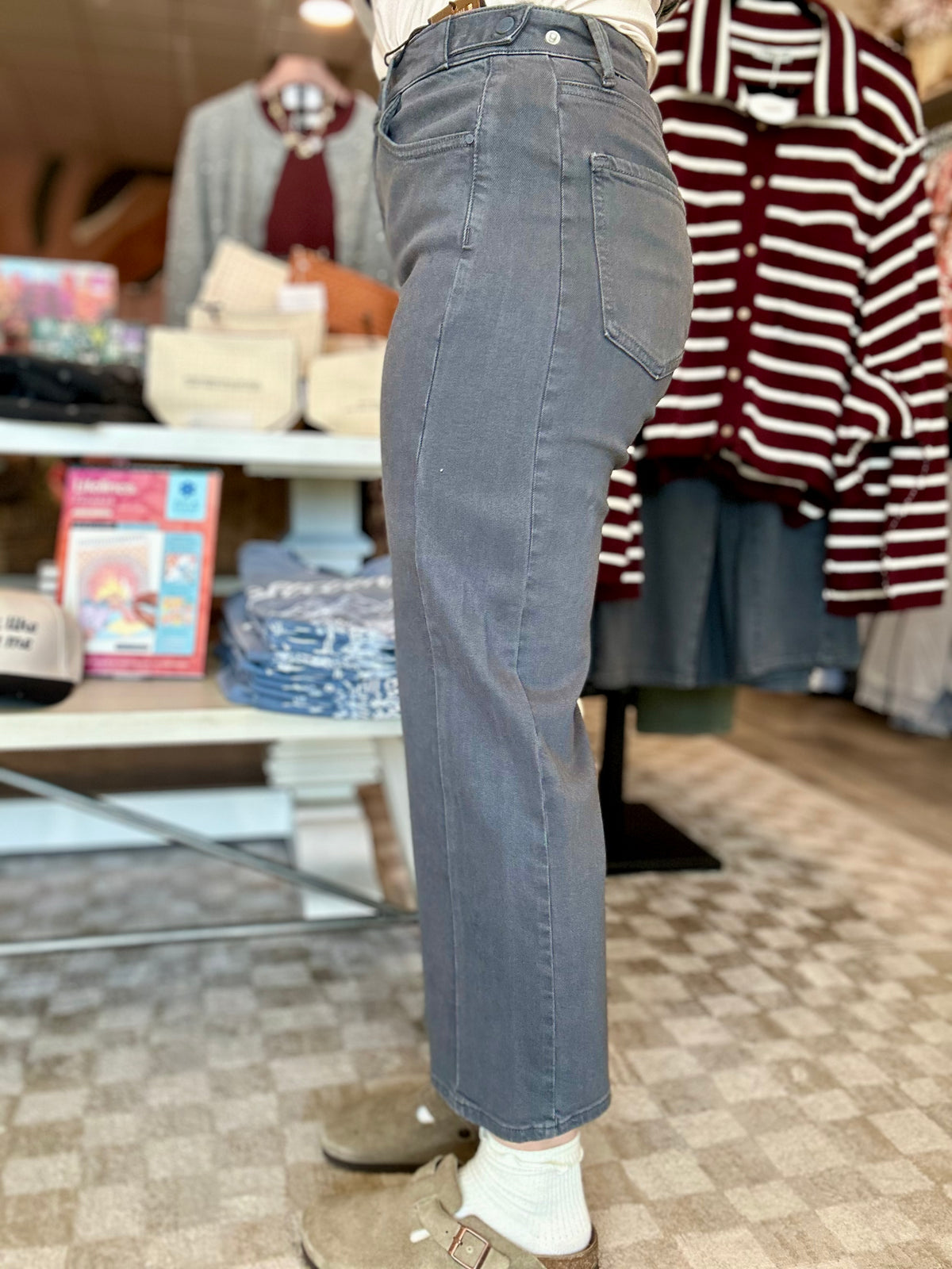 Kelli Cropped Grey Denim-Risen-R3vel Threads, Women's Fashion Boutique, Located in Hudsonville, Michigan