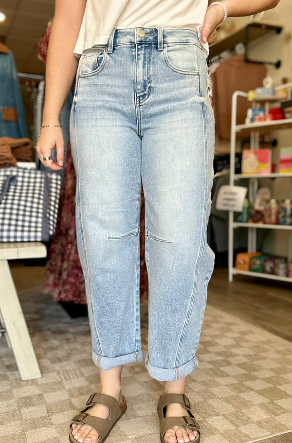Jordyn Barrel Jeans-Risen-R3vel Threads, Women's Fashion Boutique, Located in Hudsonville, Michigan