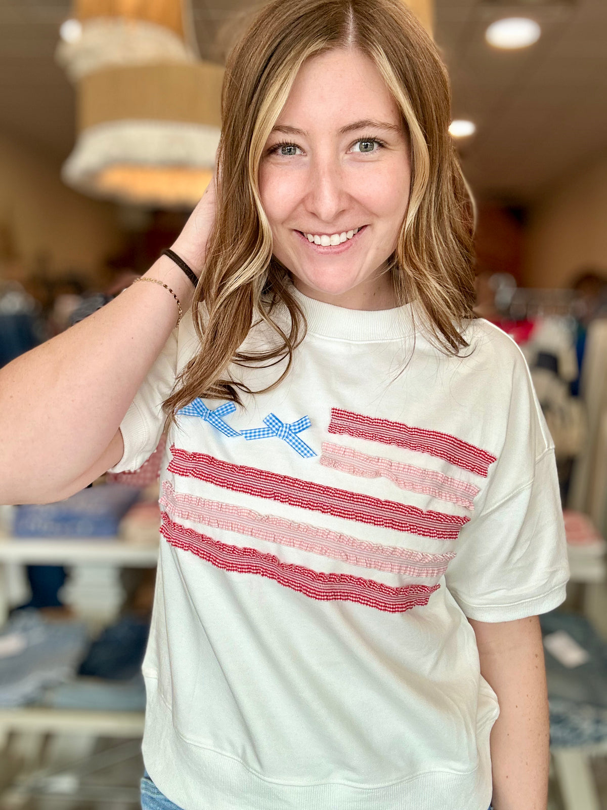 Red white & Cute Top-Oddi-R3vel Threads, Women's Fashion Boutique, Located in Hudsonville, Michigan