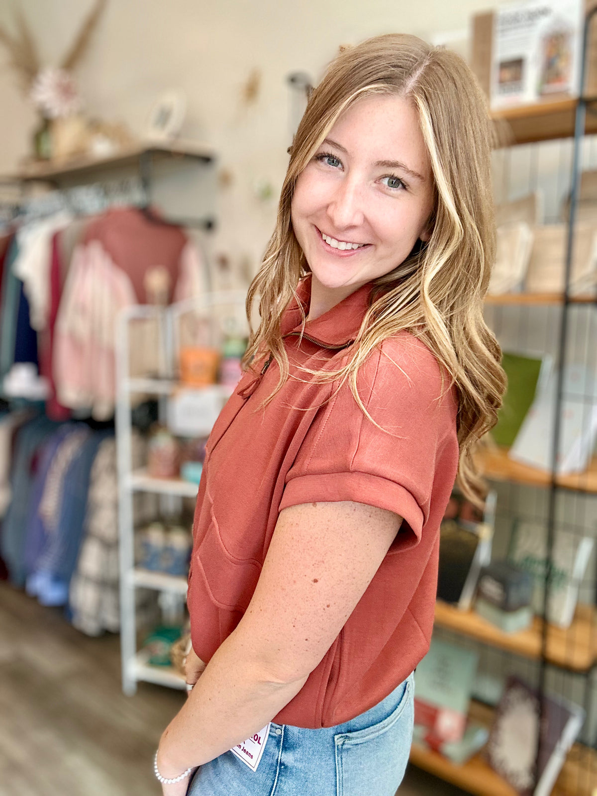 Georgia Top-Terracotta-Doe & Rae-R3vel Threads, Women's Fashion Boutique, Located in Hudsonville, Michigan