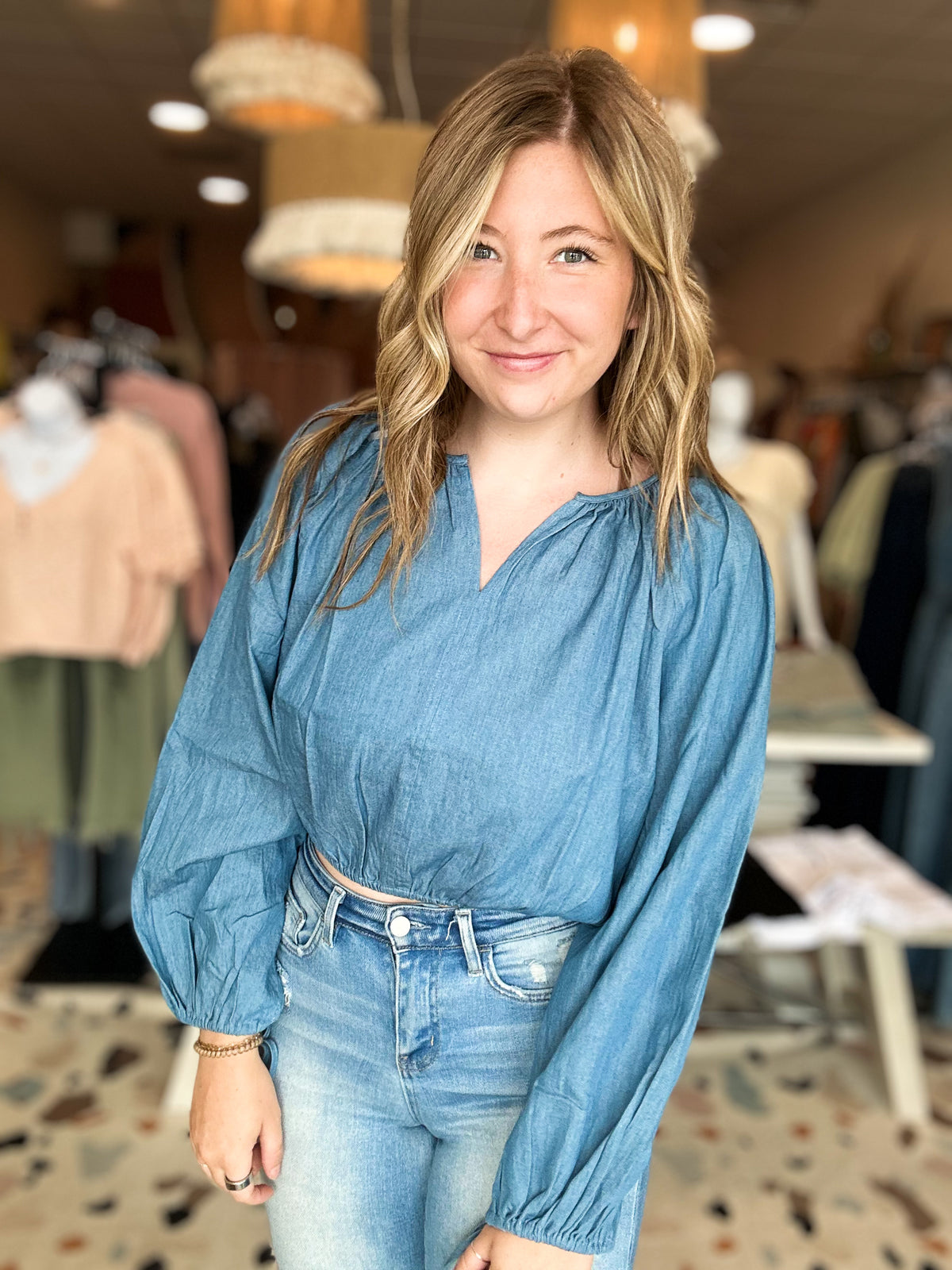 Darla Denim Top-Kori-R3vel Threads, Women's Fashion Boutique, Located in Hudsonville, Michigan