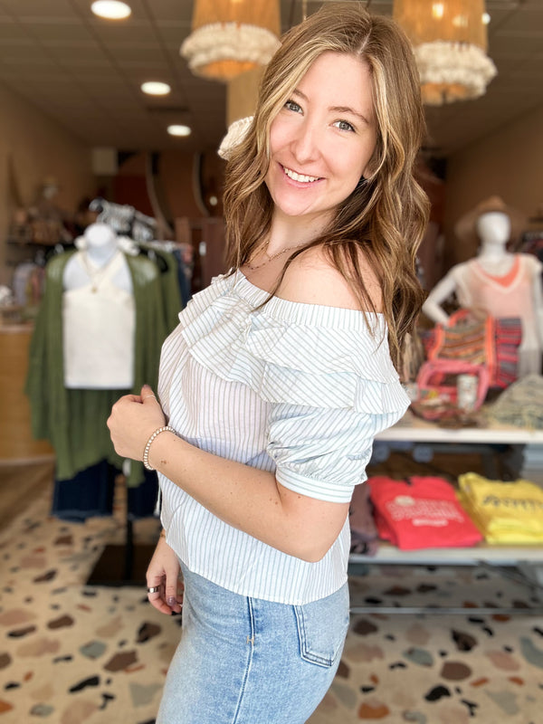 Olivia Top-Cotton Bleu-R3vel Threads, Women's Fashion Boutique, Located in Hudsonville, Michigan