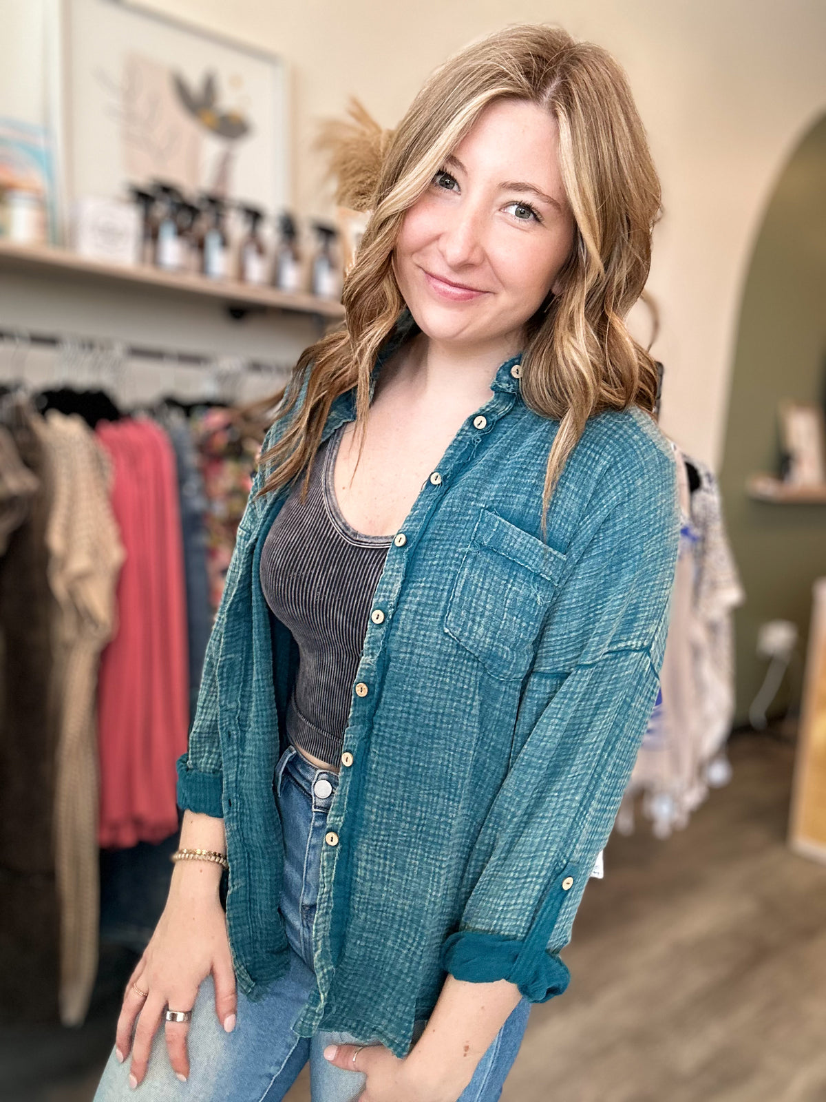 Hallie Button Up-Zenana-R3vel Threads, Women's Fashion Boutique, Located in Hudsonville, Michigan