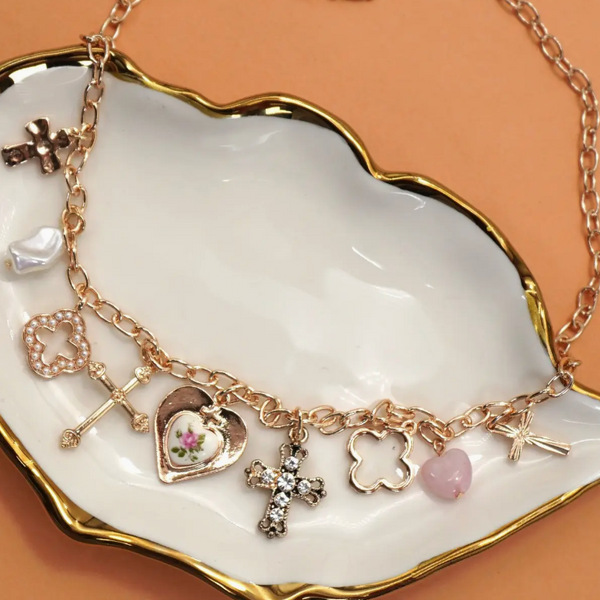 Pink Floral Charm Necklace-r3velthreads-R3vel Threads, Women's Fashion Boutique, Located in Hudsonville, Michigan