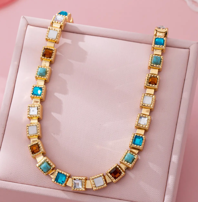 Square Gem Necklace-r3velthreads-R3vel Threads, Women's Fashion Boutique, Located in Hudsonville, Michigan